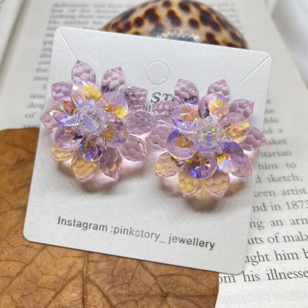 Pink Crystal Flower Earrings