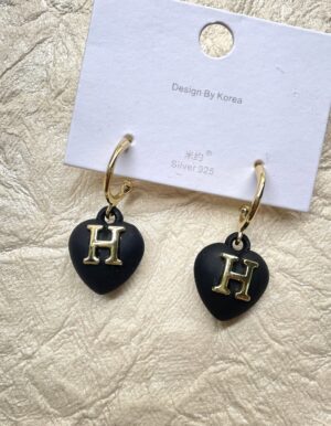 Frosted Black Heart Hoop Earrings
