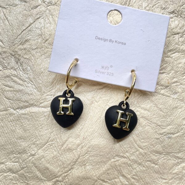 Frosted Black Heart Hoop Earrings