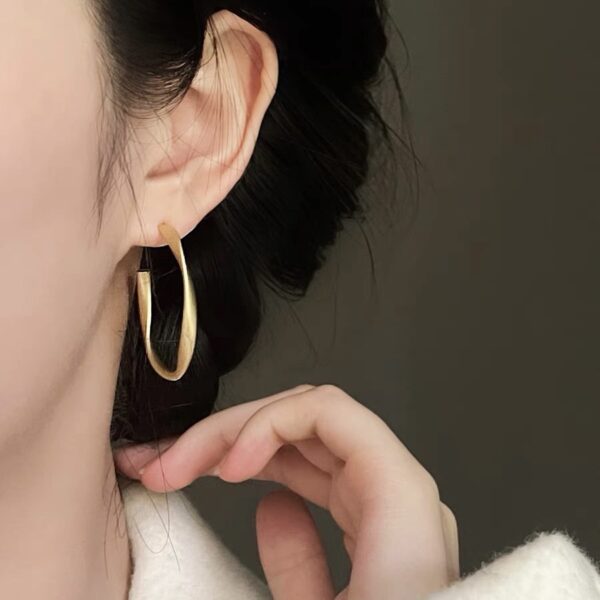 Golden Matte Hoop Earrings - Image 2