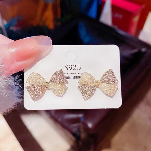 Rhinestone Pearl Bow Earrings
