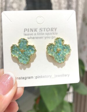 Gold Plated Green Crystal Flower Earrings