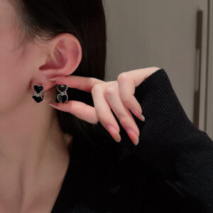 Black heart hoop earrings