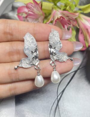 Crystal Butterfly Pearl Earrings