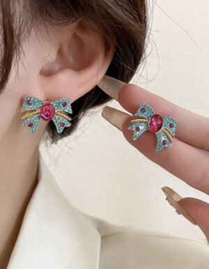 Blue Pink Bow Earrings