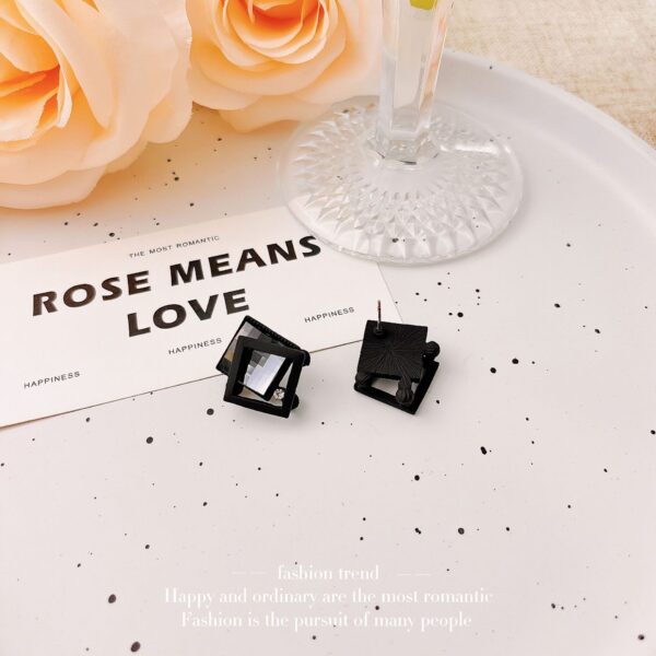 Black Square Earrings - Image 2