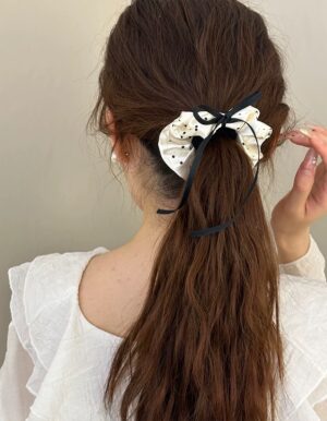 Creamy White Polka Dot Scrunchie