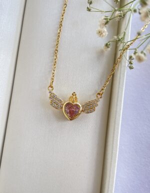 Pink Heart Wing Necklace
