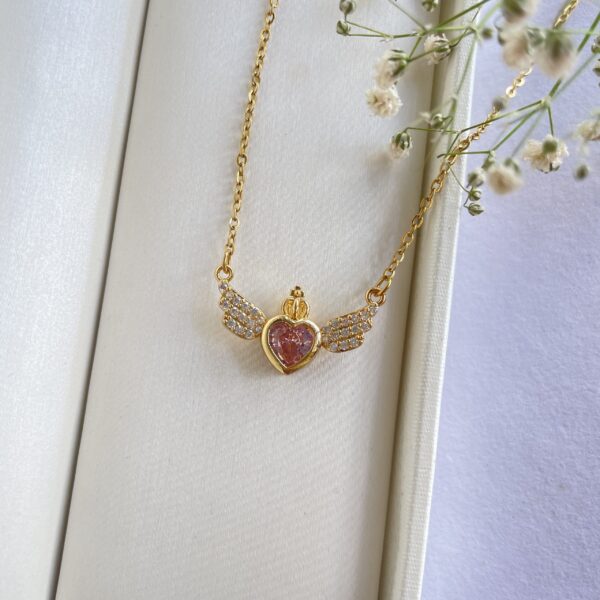Pink Heart Wing Necklace