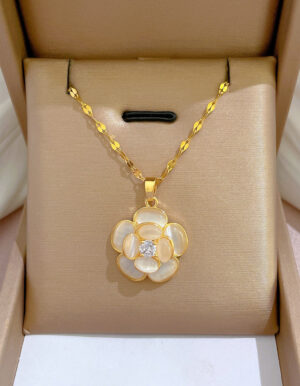 Stainless Steel Opal Flower Necklace