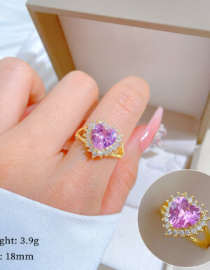 Gold Plated Pink Heart Ring(Adjustable)