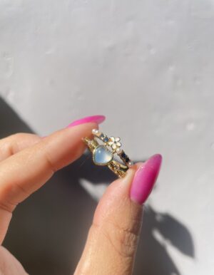 Blue Heart Flower Adjustable Ring