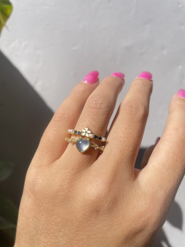 Blue Heart Flower Adjustable Ring - Image 2