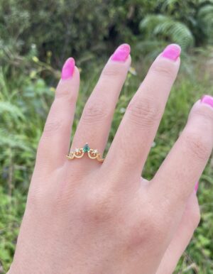 Green Stone Crown Adjustable Ring