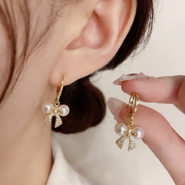 Hoop Pearl Bow Earrings