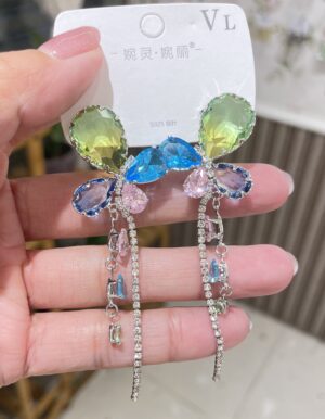 Green Blue Crystal Butterfly Earrings