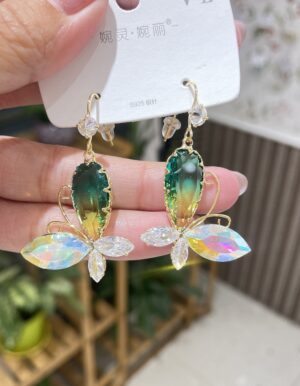 Green Tourmaline Crystal Butterfly Earrings