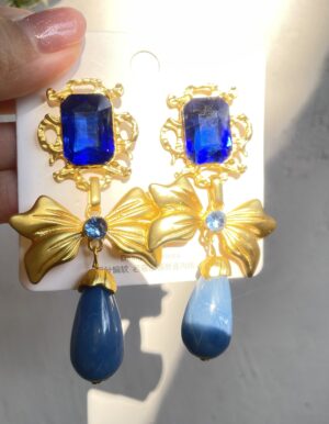 Vintage Blue Stone Bow Earrings