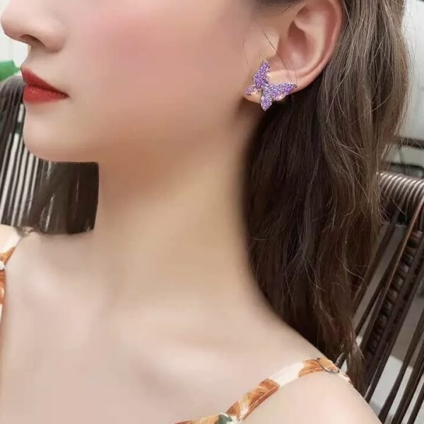 Lavender Full Stone Butterfly Earrings - Image 2