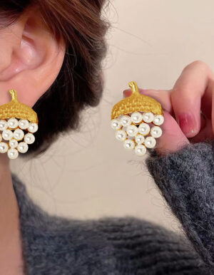 Gold Pearl Pine Cone Earrings