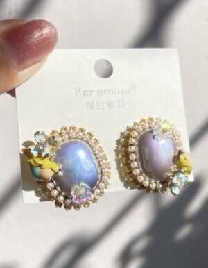 Enamel Flower Micro-Inlaid Earrings