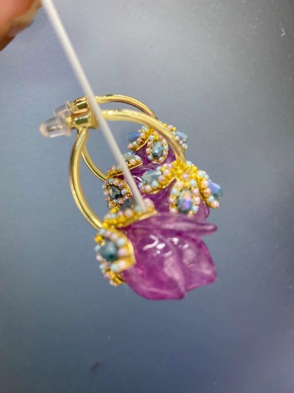 Purple Micro-Inlaid Flower Earrings - Image 2