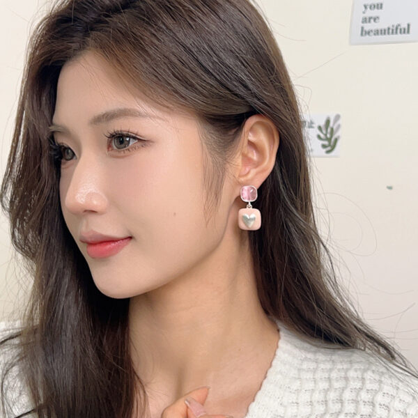 Opal Stone Square Heart Earrings - Image 2