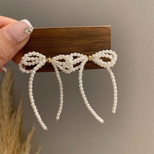 Pearl Bow Earrings - Image 2