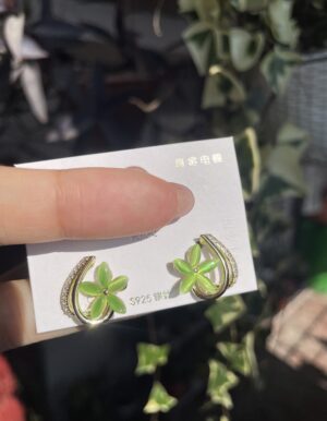 Green Opal Stone Flower Earrings