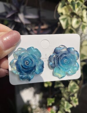 Blue Rose Flower Earrings