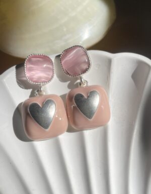 Opal Stone Square Heart Earrings