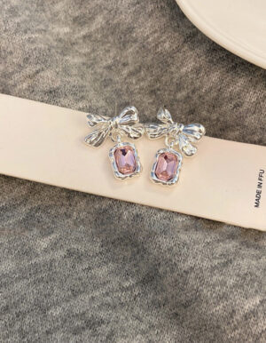 Bow Pink Stone Earrings