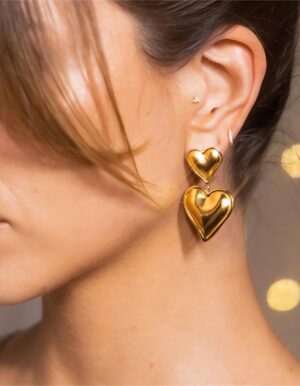 Stainless Steel Golden Heart Earrings