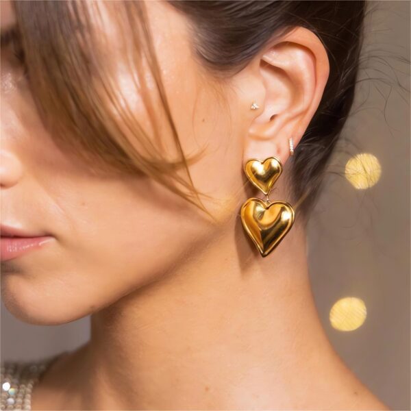 Stainless Steel Golden Heart Earrings