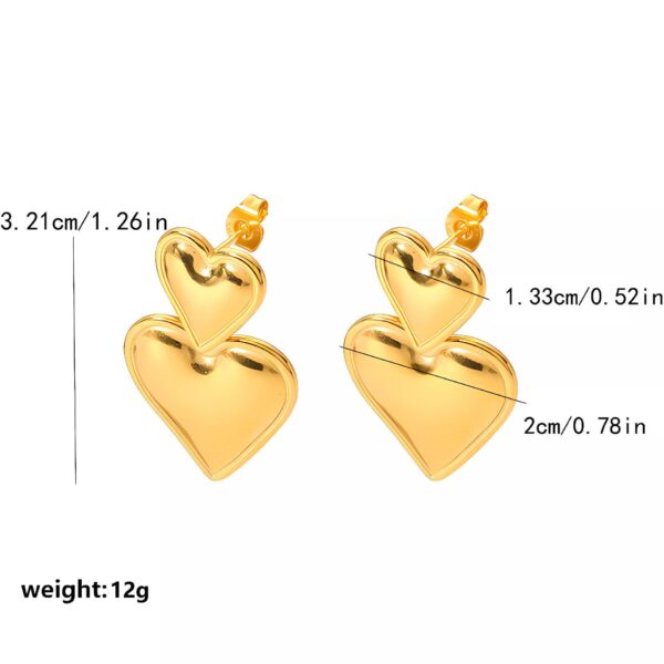 Stainless Steel Golden Heart Earrings - Image 2
