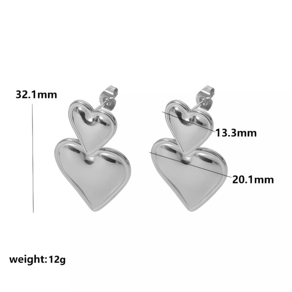 Stainless Steel Silver Heart Earrings - Image 2