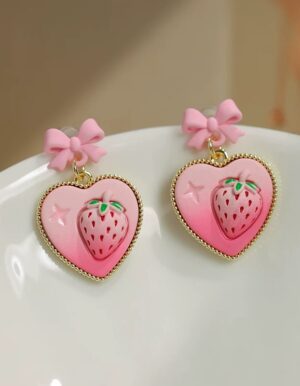 Strawberry Bow Heart Earrings