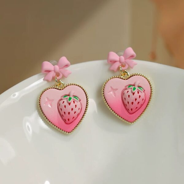Strawberry Bow Heart Earrings