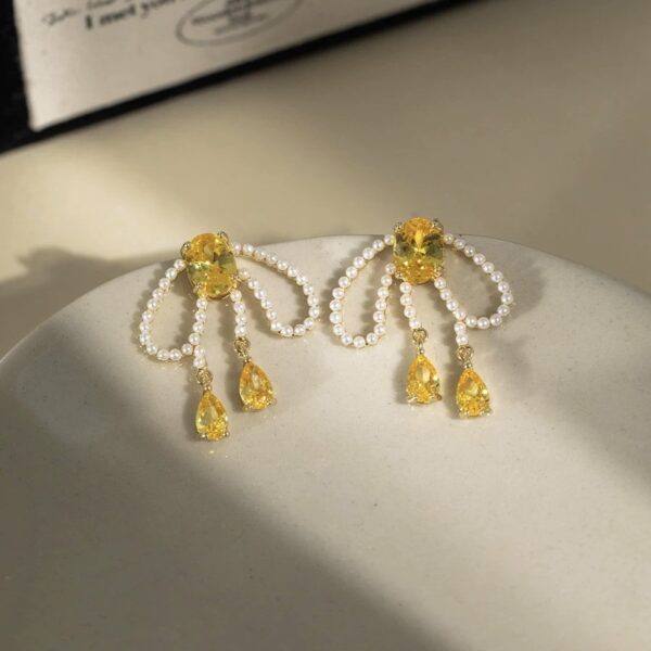 Yellow Pearl Ribbon Earrings