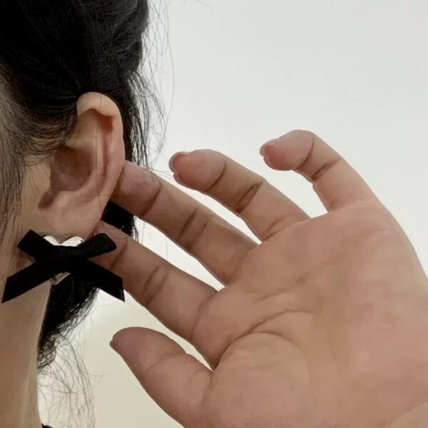 Silver Heart Black Ribbon Earrings - Image 2