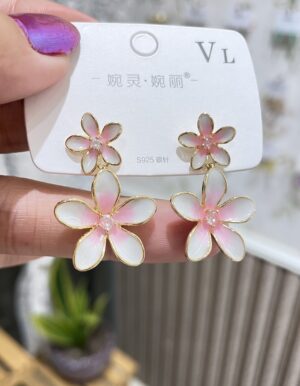 Gold Plated Pink Flower Earrings