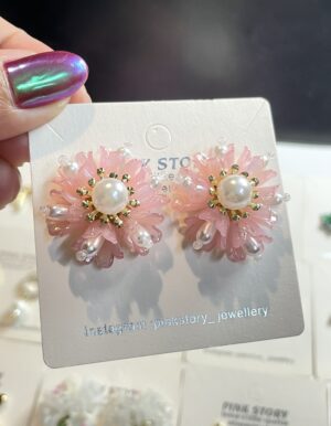 Pink Flower Pearl Earrings