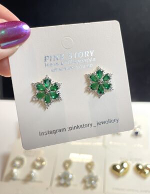 Green Stone Flower Earrings