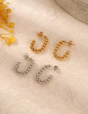 Stainless Steel Twisted Golden Hoop