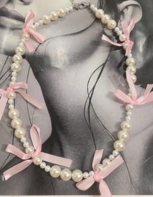 Pearl Pink Ribbon Necklace