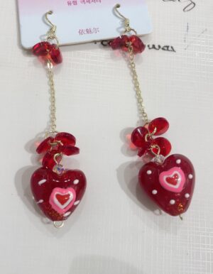 Red Heart Long Earrings