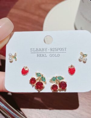 Cherry Strawberry Earrings Set