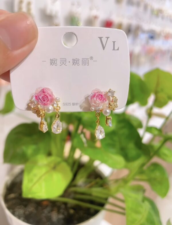 Gold Plated Pink Flower Earrings