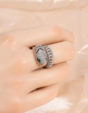 Silver Full Stone Snake Ring