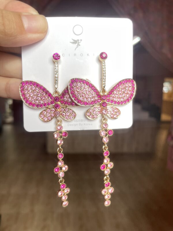 Pink Stone Butterfly Earrings